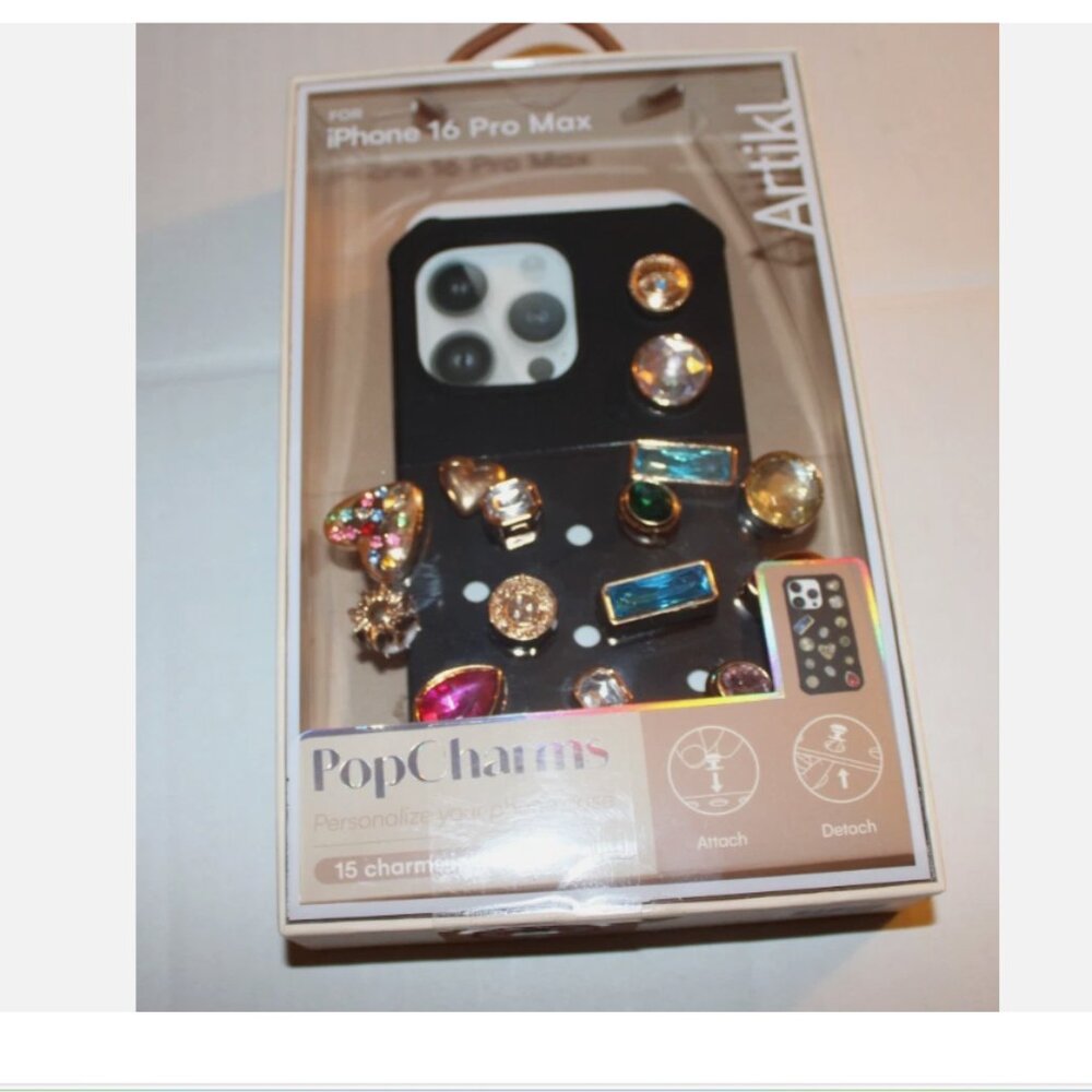 Artikl Pop Charms 15 Pc Gemstone Phone Case for iPhone 16 Pro Max Black NIP